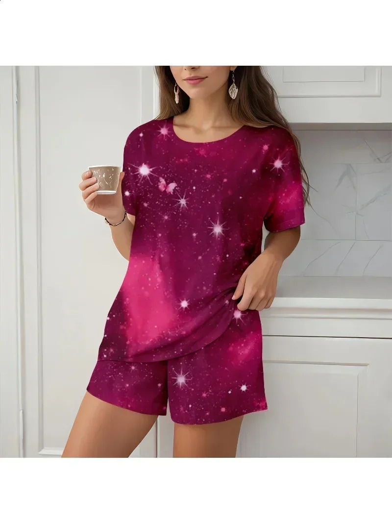 Plus Size Womens 1XL5XL Printed Shorts Set with Uneck Short Sleeve Fashion Holiday Beach Sets 250122