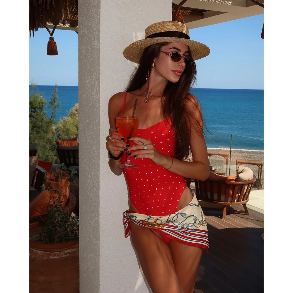 One piece Swimsuit For Women Swimwear Diamond Sexy Beachwear Female Swim Suit Backless Bodysuit Solid Bathing Suit 250109