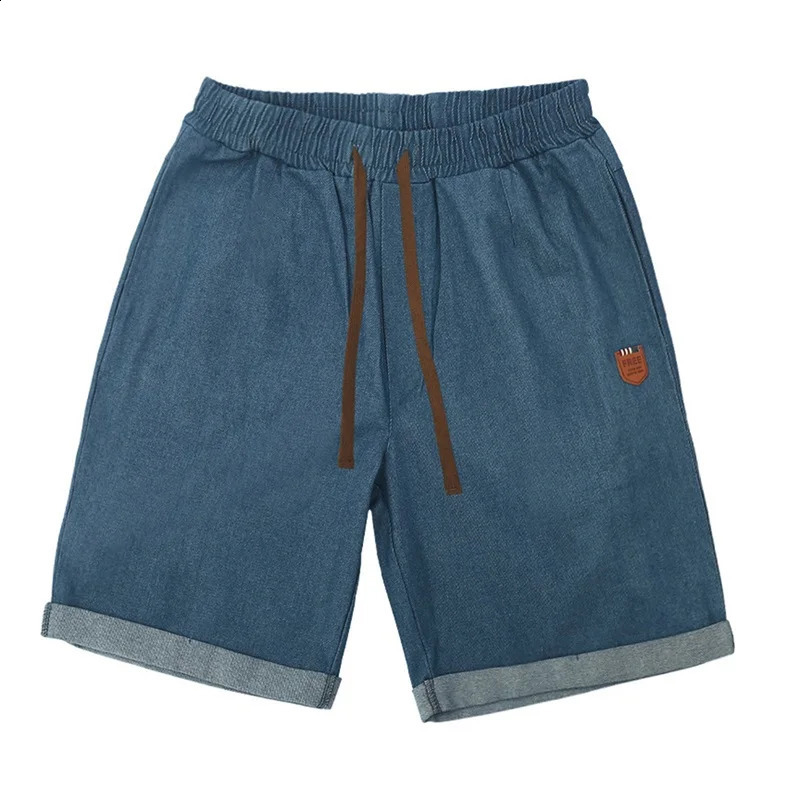 Men s Relaxed Fit Denim Shorts with Drawstring Waistband and Pockets Perfect for Summer Beach or Streetwear Style 250120