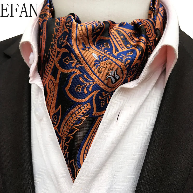 Solid Black Men Vintage Cashew Floral Wedding Formal Cravat Ascot Scrunch Self British Gentleman Silk Woven Neck Tie 250117