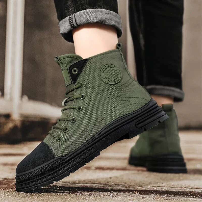 Mens Boots Casual Canvas Shoes Winter Designer Ankle Platform Motorcycle Tactical Cowboy Combat Work Hiking