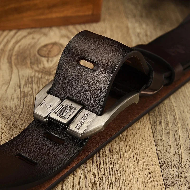 130CM Leather Cowhide Mens Belt Fashion Metal Alloy Pin Buckle Adult Jeans Business Casual Waist Male Strap 250114