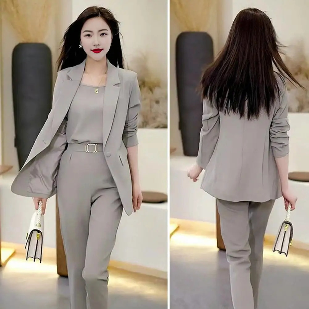 3piece womens spring and autumn jacket set 2024 office solid professional suit workwear soft OL communication 250122