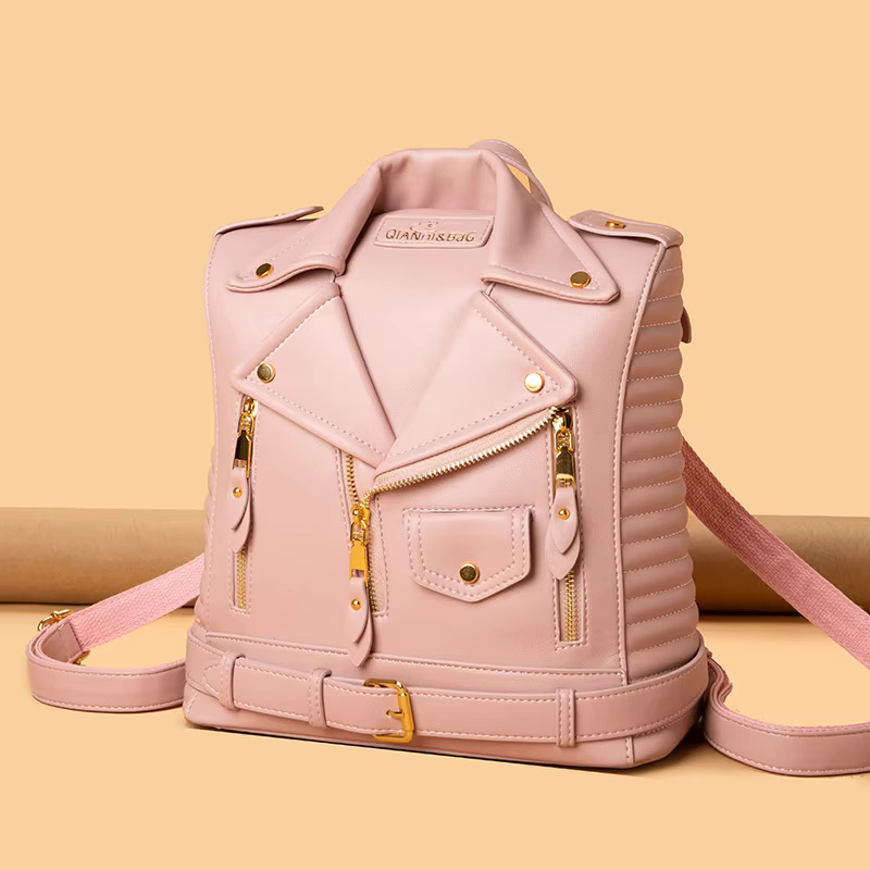 Jacket Design Backpack For Women Fashion Personalized Motor Rivet Designer Ladies Punk Travel Girls School Bag
