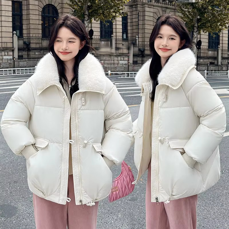 Short Puffer Cotton-Padded Clothes Coat Women Winter Large Fur Collar Jacket 2024 New Korean Loose Lapel Bread Outerwear