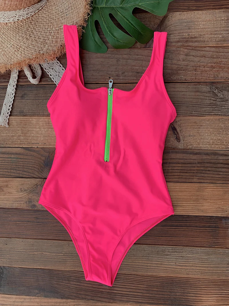 Front Zip Up One Piece Swimsuit Monokini Backless Swimwear Onepiece Swimming Suit for Women Summer Trend Beachwear 250122