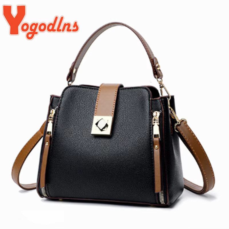 Ydlns Splicing Handbag For Women PU Leather Bucket Shuolder Fashion Handle Brand Shopping Mommy Crossbody Bag