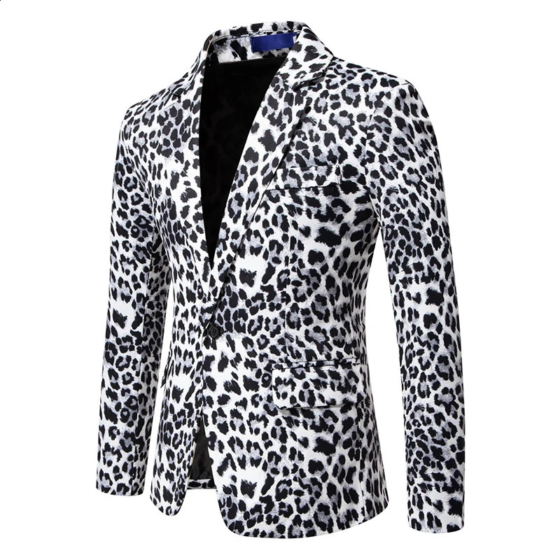 Fashion Mens Casual One Button Suit Leopard Printing Performance Dress costume Blazer Jacket Clothing 250109Z