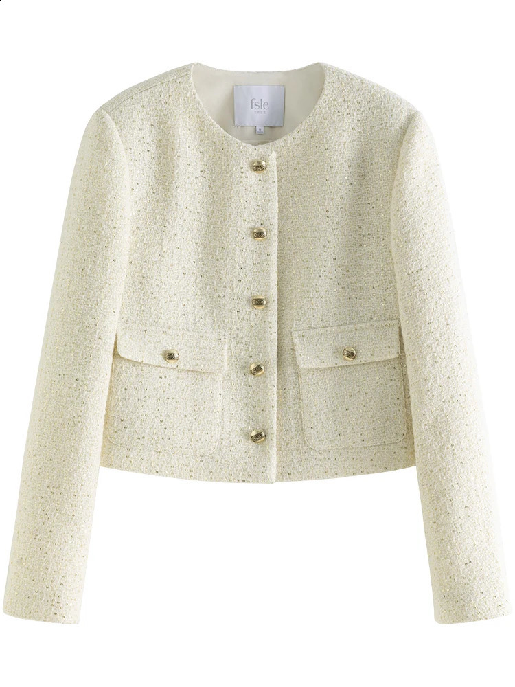 FSLE 51%Wool Office Lady Short Style Small Wool Texture Jacket for Women Spring Autumn Temperament Tweed Coats Female 250122