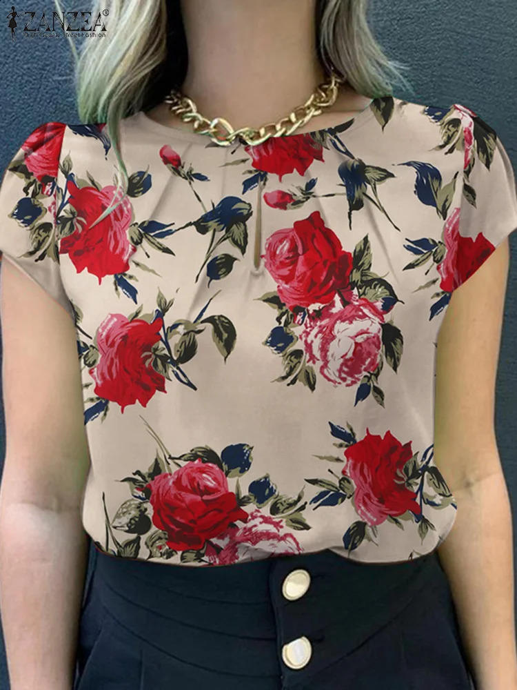 Summer Fashion Floral Printed Blouse ZANZEA Women Tops Tunic O Neck Short Sleeve Bohemian Stylish Holiday Work Shirt 2025 250122