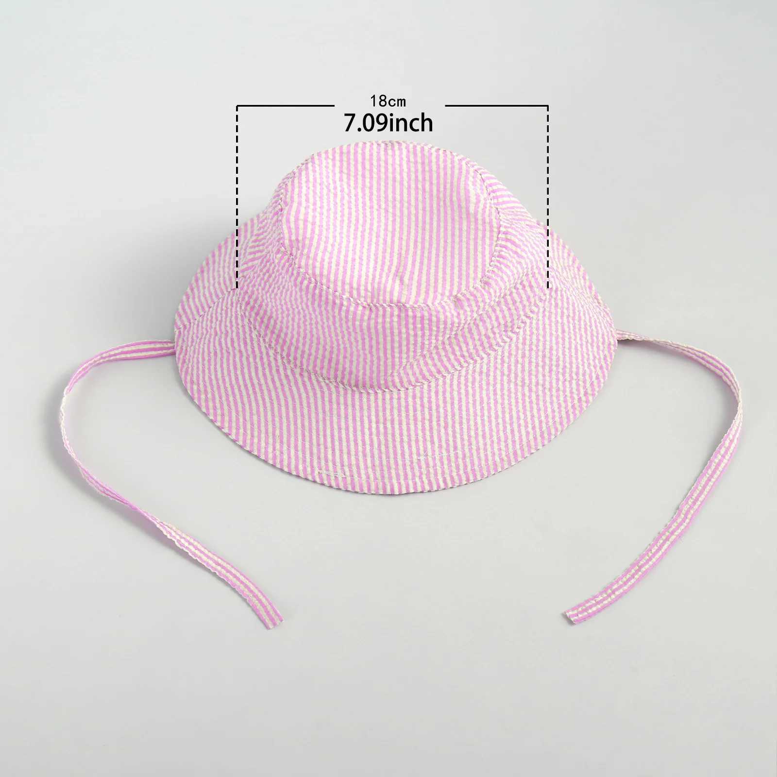 Striped Seersucker Summer Hat For Kids With Wide Brim Bucket Cap 50+ SPF Protective Breathable Folding M250121