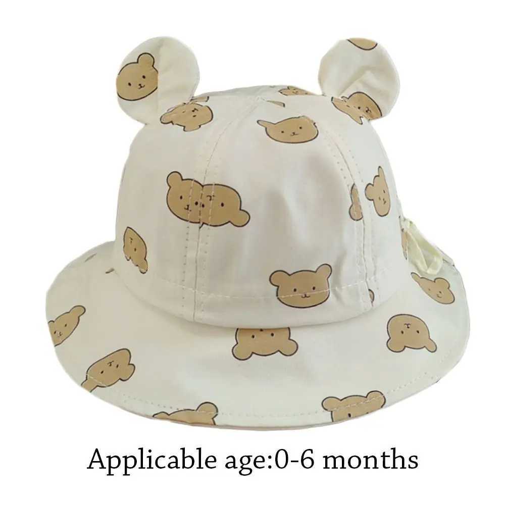 Cartoon Bear Baby Bucket Caps for Boy Girl Cute Animal Printing Infant Fisherman Hat Summer Toddler Panama Sun Cap M250121