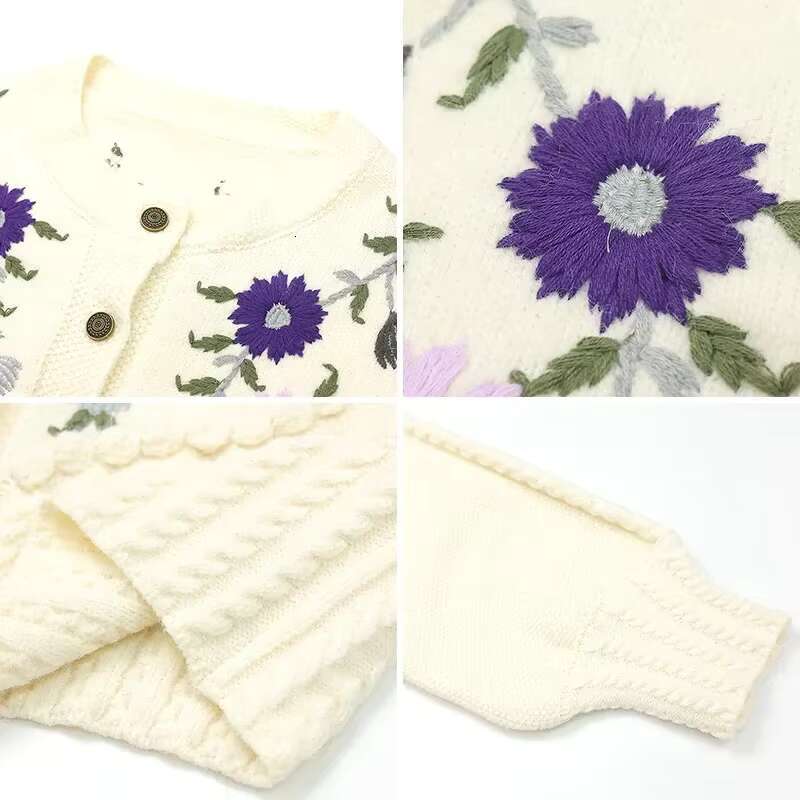 New Knitwear Round Neck Embroidery Vintage Style Women Cardigans Loose Button Down Fashion Sweaters Boho Knitted Sweater