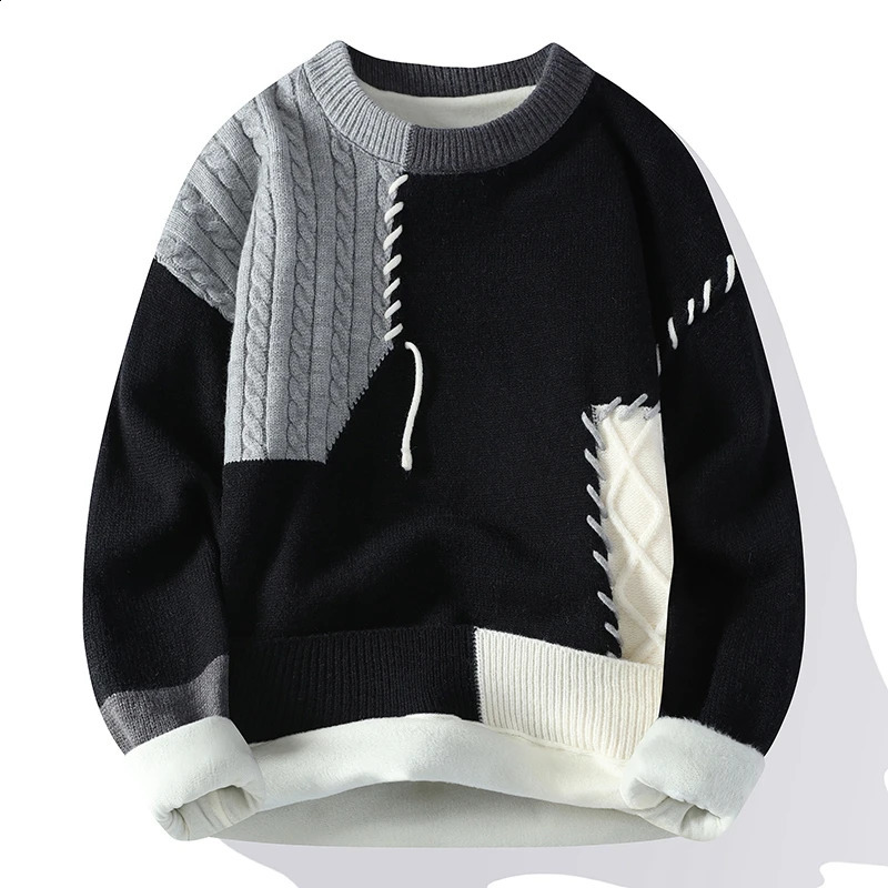 Mens autumn and winter knitwear fashion color matching base shirt personality color sweater thick long-sleeved pullover 250118