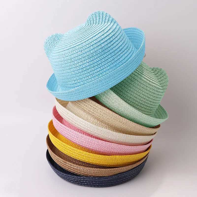 Childrens clothing cat ears summer childrens bow sun hats men and women dome sunscreen kids beach sun hats fedora hats M250121