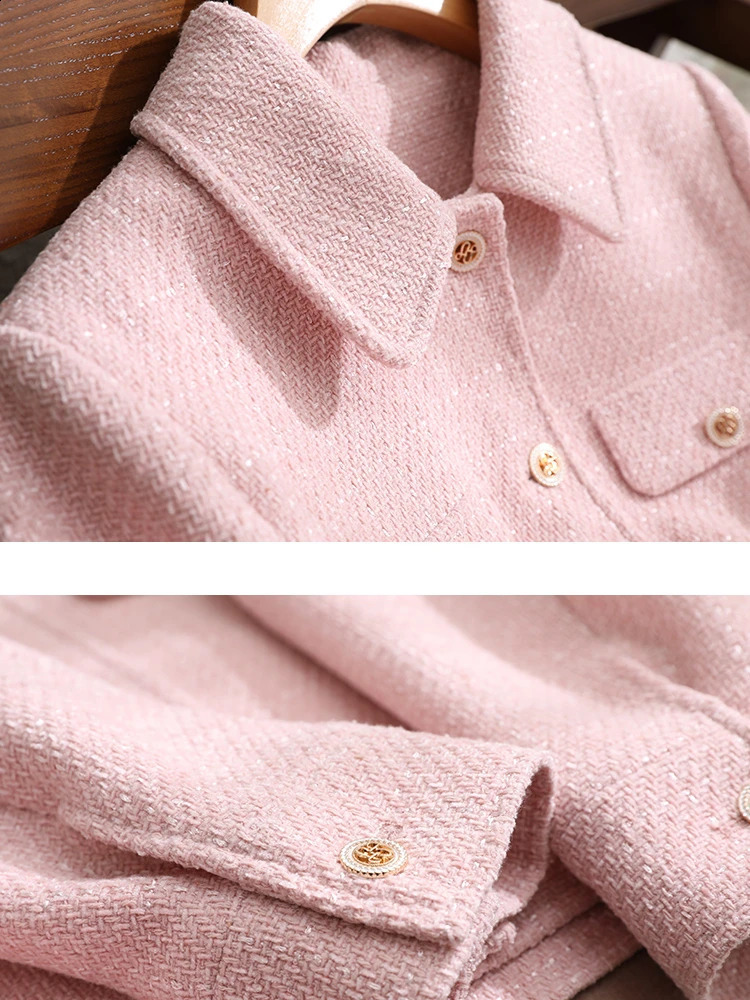 VIMLY Pink Texture Tweed Cropped Spring Jacket for Women Short Coat Lapel Long Sleeve Outerwear Female Clothes V7669 250122