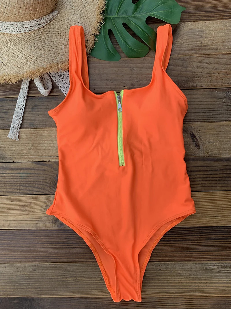 Front Zip Up One Piece Swimsuit Monokini Backless Swimwear Onepiece Swimming Suit for Women Summer Trend Beachwear 250122