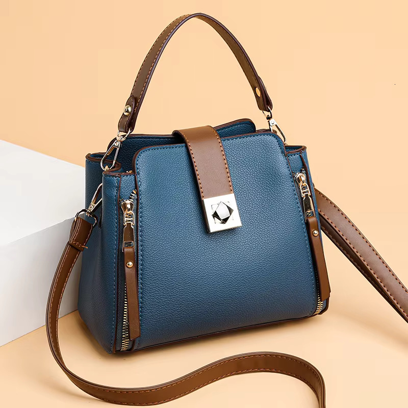 Fashion Handle For Women PU Leather Crossbody Bag Large Capacity Bucket Shoulder Handbag Middle-Aged Mommy Bags Tote Purse