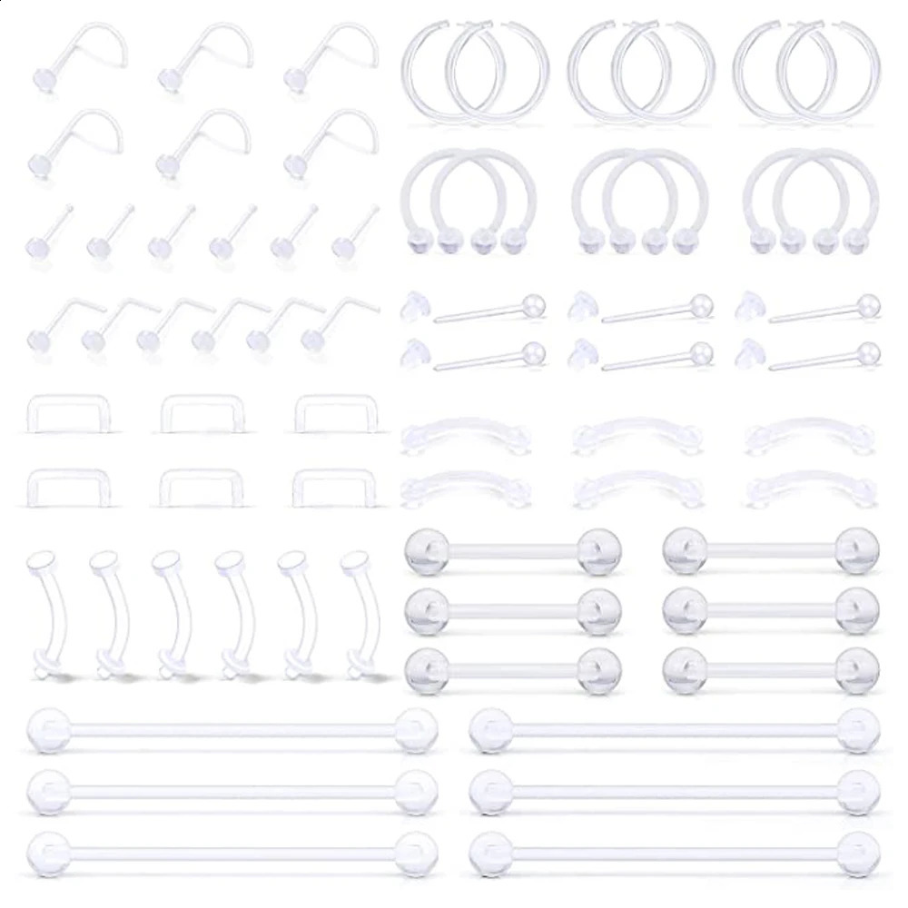 Clear Piercing Retainer Septum Nose Studs Flexible Lip Ear Hoop Tongue Rings Nipple Ring Daith Earrings Plastic Industrial 250110