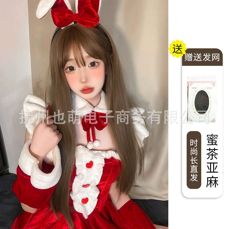 Lace Front Wig Cover T Shape Meisu Women S Summer Natural Full Head Imitation Human Hair Silk Mesh Red Black Long Straight Bang Wig Set