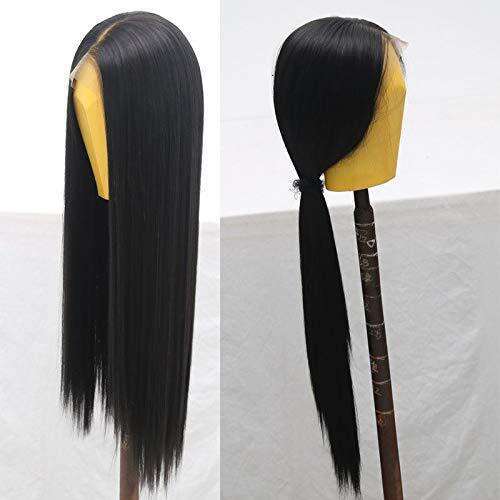 Lace Front Wig Cover T Shape Natural Hairline Black Long Straight Hair High Temperature Silk Synthetic Fiber Front Lace Wig Headband With Natural Seam