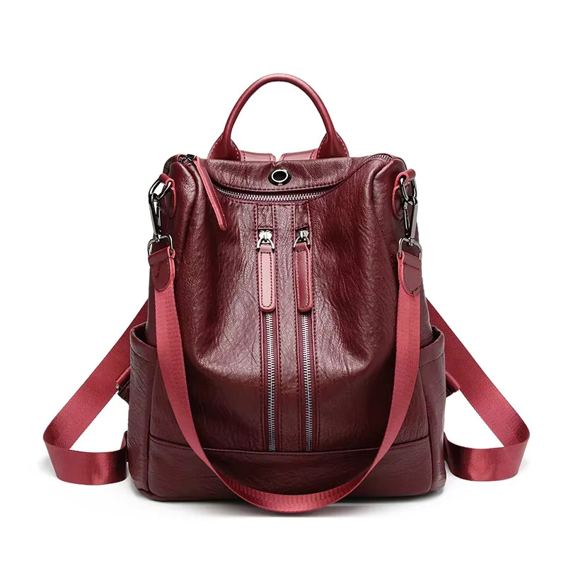 A4 High Quality Black Brown Red Lightweight PU Leather Women's Backpack Female Teenager Girl Lady Travel Shoulder Bags M2768-13