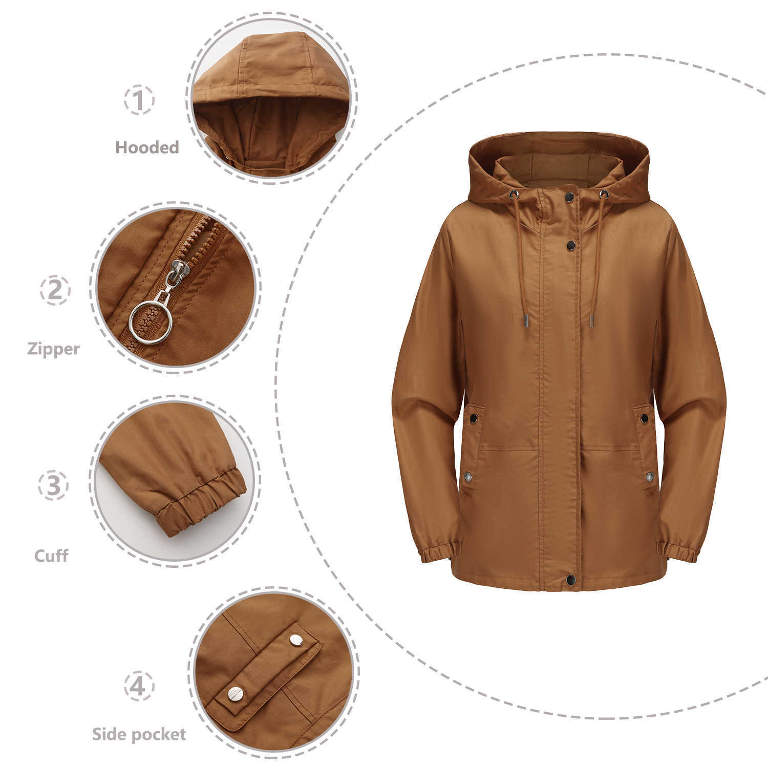 Spring Autumn Casual Windbreaker Womens Loose Windproof Jacket Hooded Long Sleeved Basic Windproof Jacket Women Leather Womens Jacket 241209