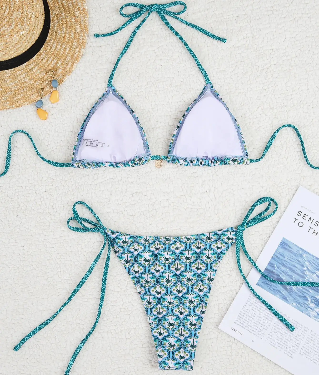 Print Flower Swimwear Blue Girl Bikini Suit Tie Straps Female Summer Beach Set Low Waist Shorts With Bra 2 pieces suit 250122