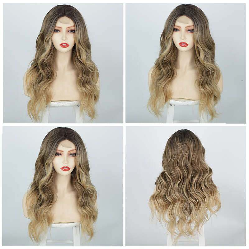 Lace Front Wig Cover T Shape Women S Front Small Lace Wig Center Split Large Wave Long Curly Hair Chemical Fiber Headband