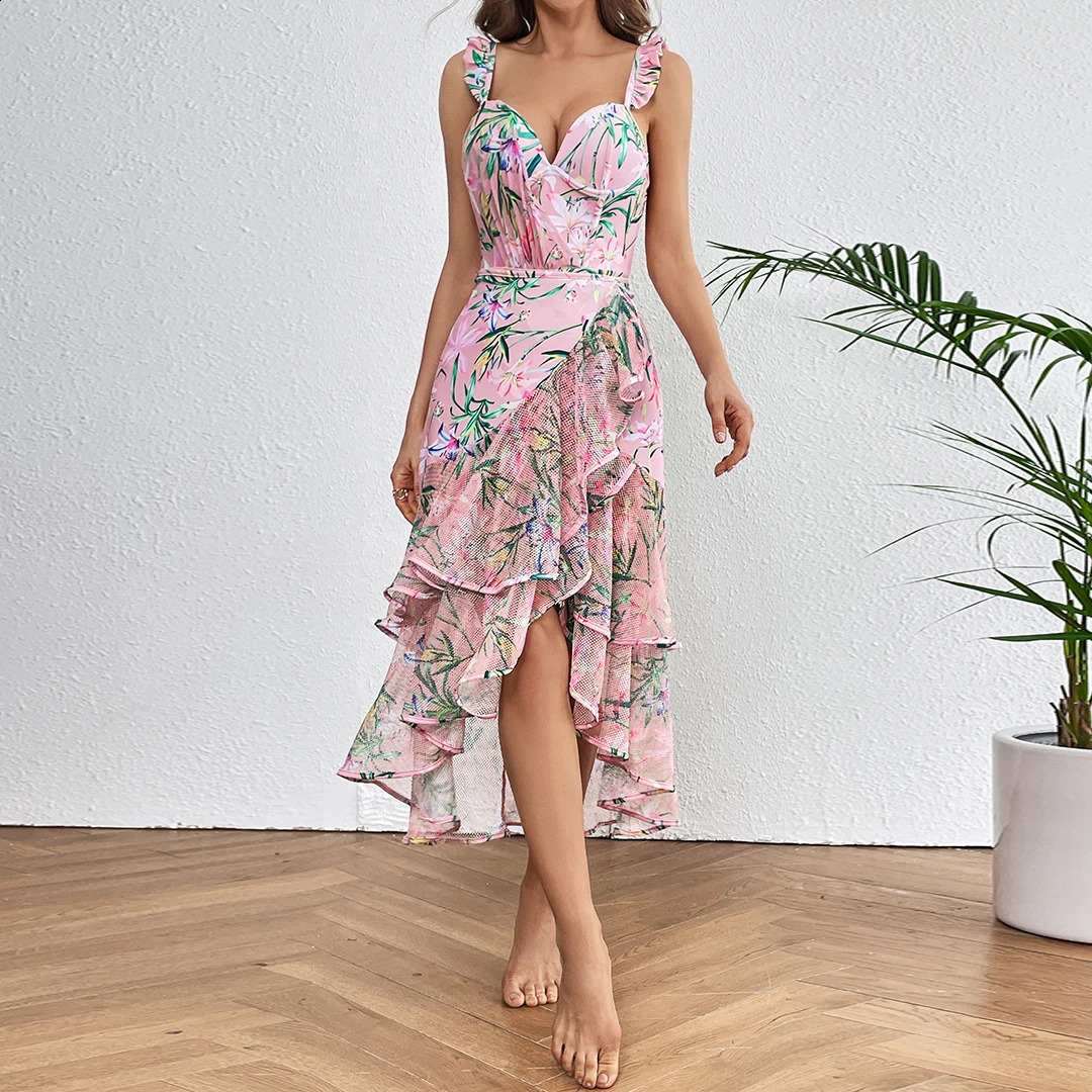 2024 High Quality One Piece Swimsuit Floral Ruffle Printed Push Up Women Bikini Set Swimwear Slimming Bathing Suit Beach Wear 250116