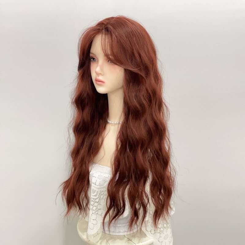 Lace Front Wig Cover T Shape Zhouli Wig Camero Front Lace Caramel Red Brown Korean Gentle Water Ripple Natural Simulation Full Headset