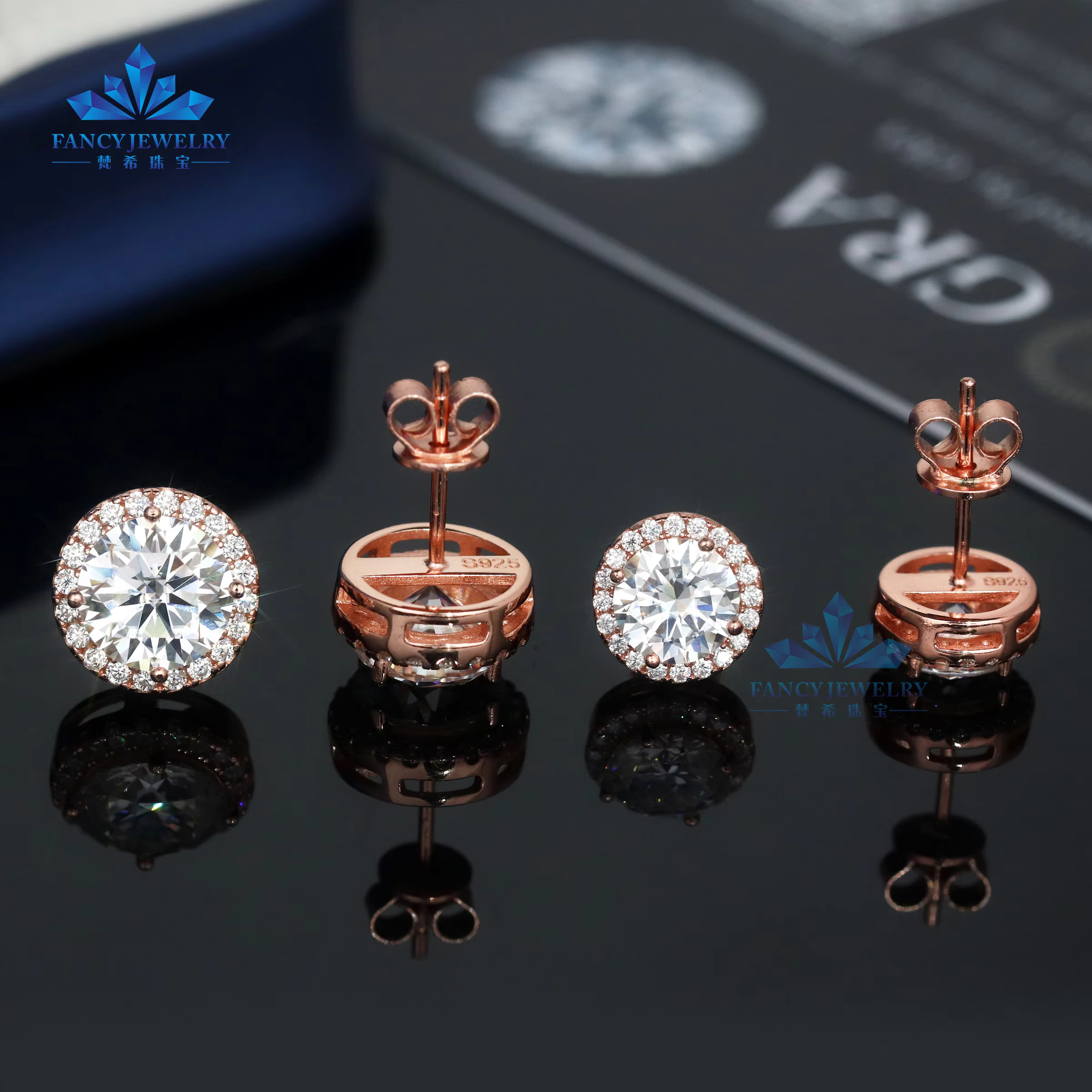 In stock dia earring wholesale price sier 6.5mm 8mm vvs moissanite stud hola earrings men women