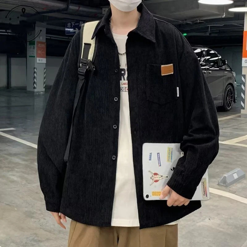Mens 2024 Spring and Autumn Patchwork Square Collar Button Pocket Fashion Solid Color Loose Casual Long Sleeved Jackets 250113