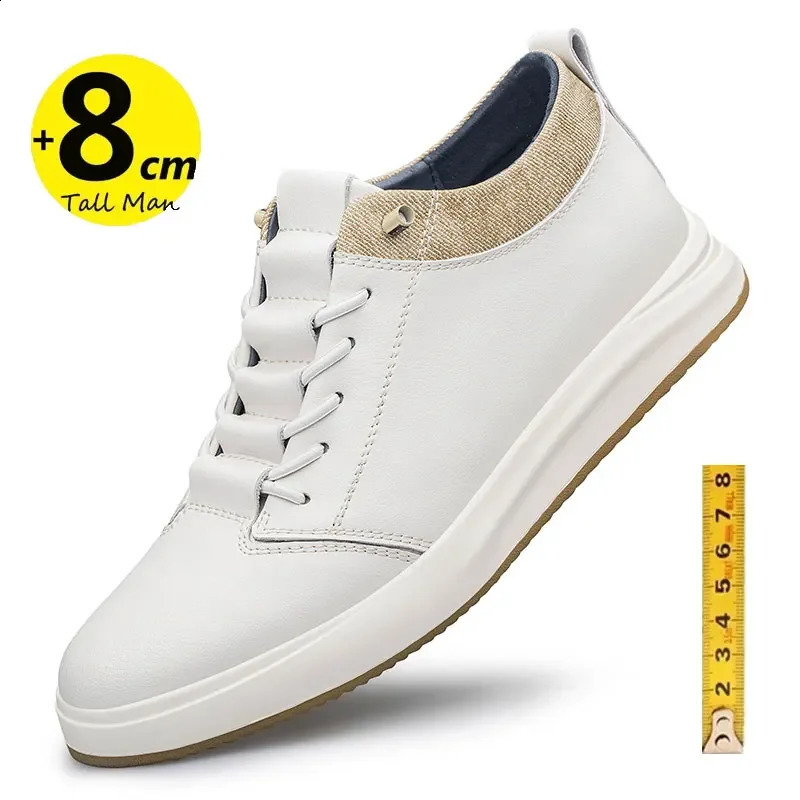 Mens genuine leather sneakers elevator shoes black height increasing shoes men 6cm 8cm white casual lift casual shoes 250113