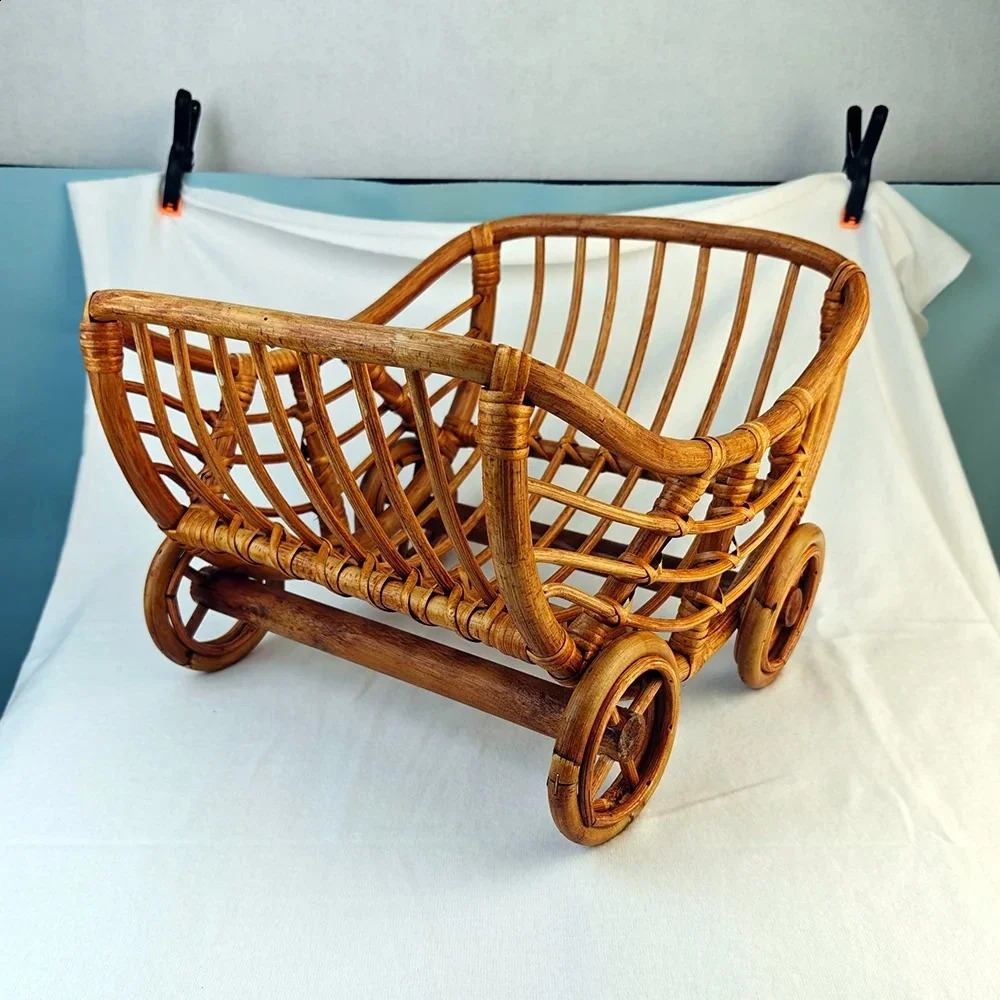Vintage Rattan Baby Cart born Pography Props Trolley Basket Crib Chair Stroller Prop Fotografia 250110