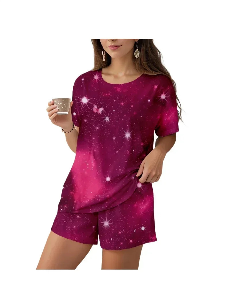 Plus Size Womens 1XL5XL Printed Shorts Set with Uneck Short Sleeve Fashion Holiday Beach Sets 250122