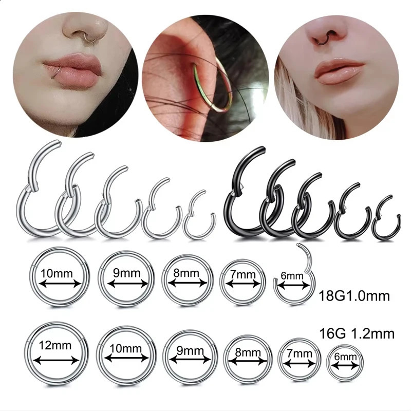 110Pcs G23 14G16G18G Nose Rings Hinged Segment Ear Cartilage Tragus Earrings Hoops Septum Clicker Piercing Jewelry 250110