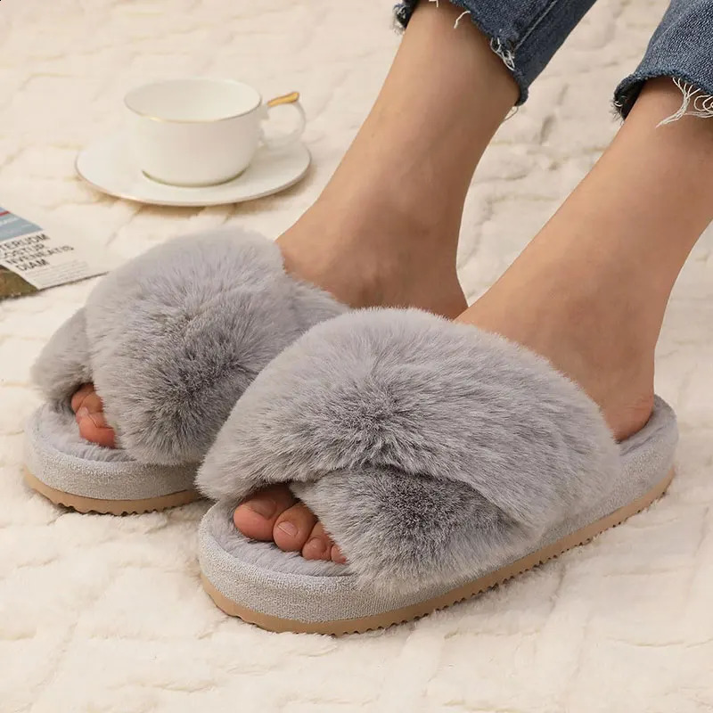Litfun Winter Plush Fluffy Slippers For Women Fashion Open Toe Comfort Fuzzy Indoor Warm Soft Furry Home 250117