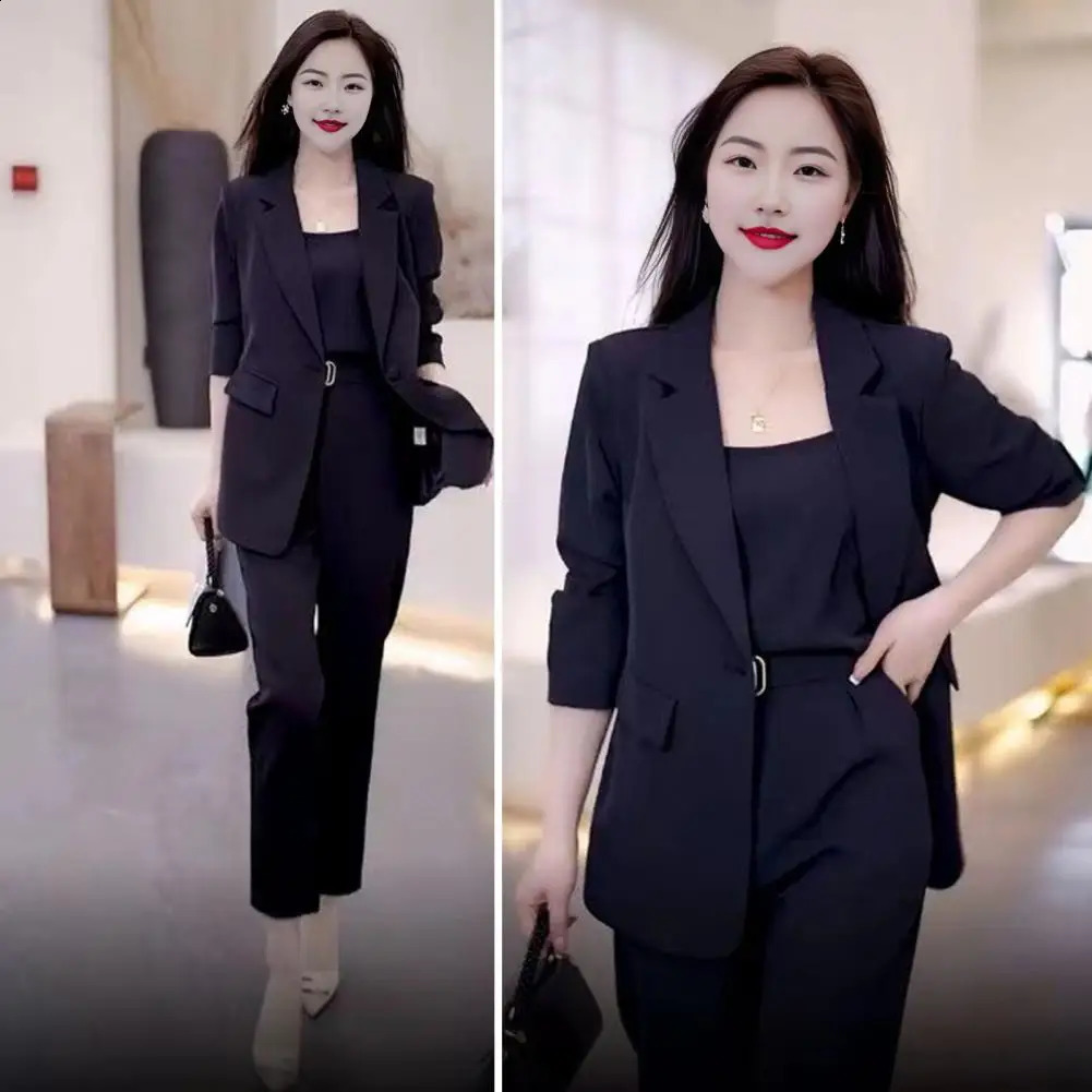 3piece womens spring and autumn jacket set 2024 office solid professional suit workwear soft OL communication 250122