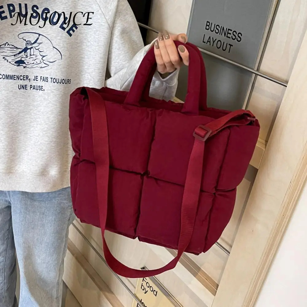 Women Puffer Shoulder Bag Large Capacity Puffer Satchel Bags Solid Color Fashion Messenger Bags Adjustable Strap Padded Handbags 250120