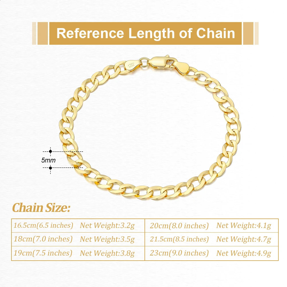 ORSA JEWELS 18K Gold Cuban Chain Bracelet 925 Sterling Silver 5mm Italian Fashion Handmade Bracelet Jewelry for Men Women SB123 250121