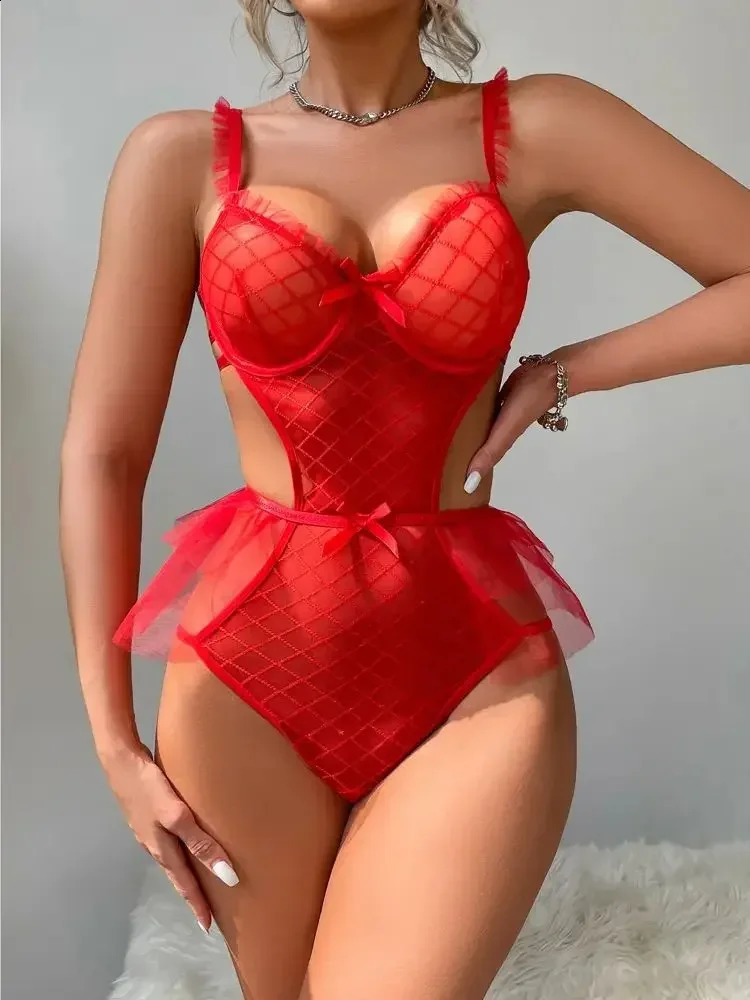 SXXL Lace Mesh Transparent Swimsuit Sleeveless Hollow Out Backless Bodysuit Tights Sexy Body Teddies Swimwear Top 250108