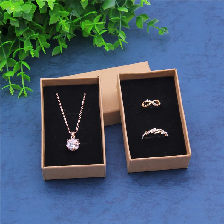 16pcs/lot 5x8 brown kraft box Jewelry Sets Display Box Cardboard Necklace Earrings Ring Box Packaging Gift Box with Black Sponge 250117