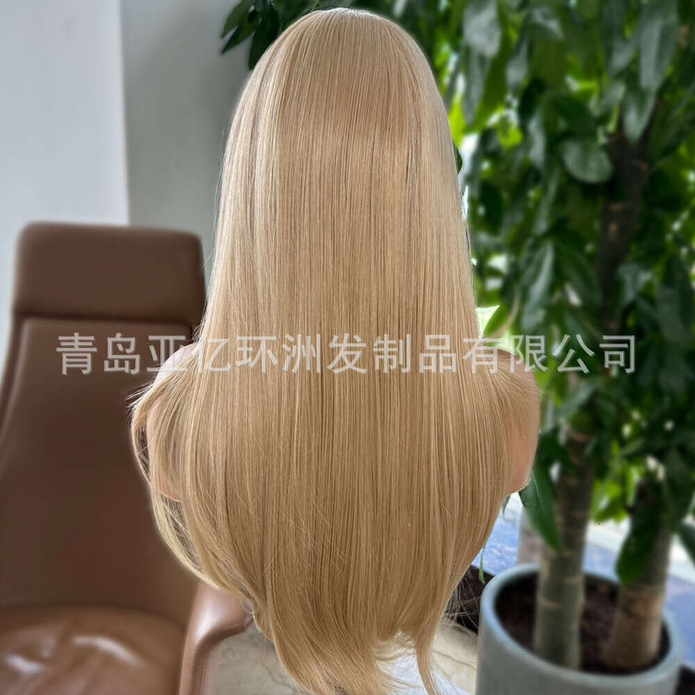 Lace Front Wig Cover T Shape Front Lace Wig High End Synthetic Gold Eight Character Bangs Japanese Silk Imitation Human Hair Headband