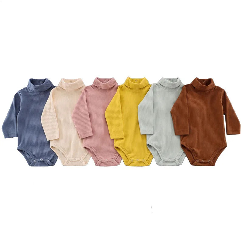 3 Pcs 100% Cotton Baby Bodysuits Girl Rompers Boy Jumpsuit Toddler Jumper Body Long Sleeve Turtle Neck High Collar Autumn Winter 250121