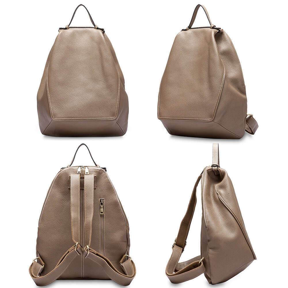 Zency Women Stylish Classic Backpack Khaki Genuine Leather Knapsack Satchel Purse Roomy With Pockets Fit A4 Ipad 9.7'' Rucksack