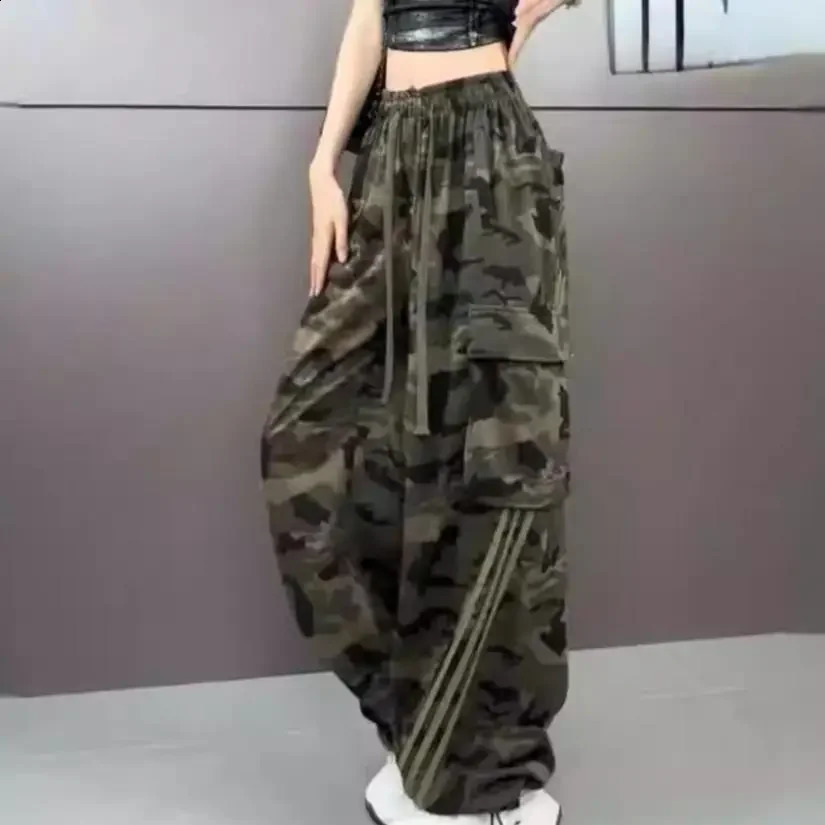 Trendy Camouflage Cargo Pants Womens Straightleg Casual Trousers American Style Vintage Streetwear Hip Hop Slim Fit 250122