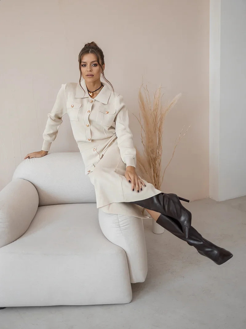 Elegant Knit Blazer Skirt Set Women Black White Brown 2 Piece Matching Set Autumn Winter Vintage Knitted Two Piece Women Sets 250118