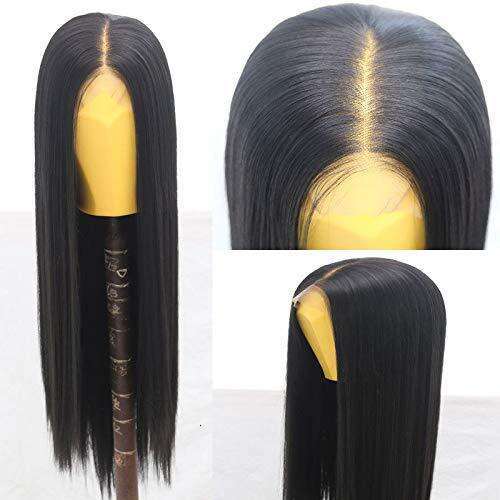 Lace Front Wig Cover T Shape Natural Hairline Black Long Straight Hair High Temperature Silk Synthetic Fiber Front Lace Wig Headband With Natural Seam