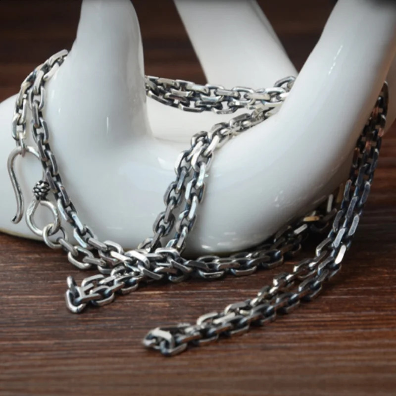 Real Silver S925 Pure silver Clasic Round Chain Necklace For Men Male 925 Sterling Silver Necklace Women Thai Silver Chain 250120